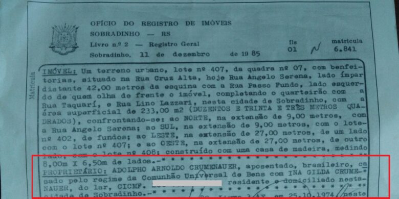matricula imóvel - dados do proprietário