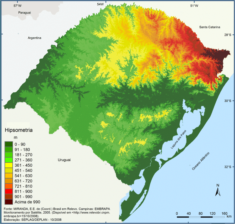 cartografia temática - mapa hipsométrico do Brasil