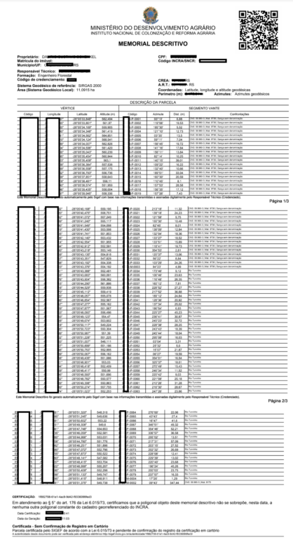 Memorial descritivo levantamento topográfico - Memorial descritivo tabular