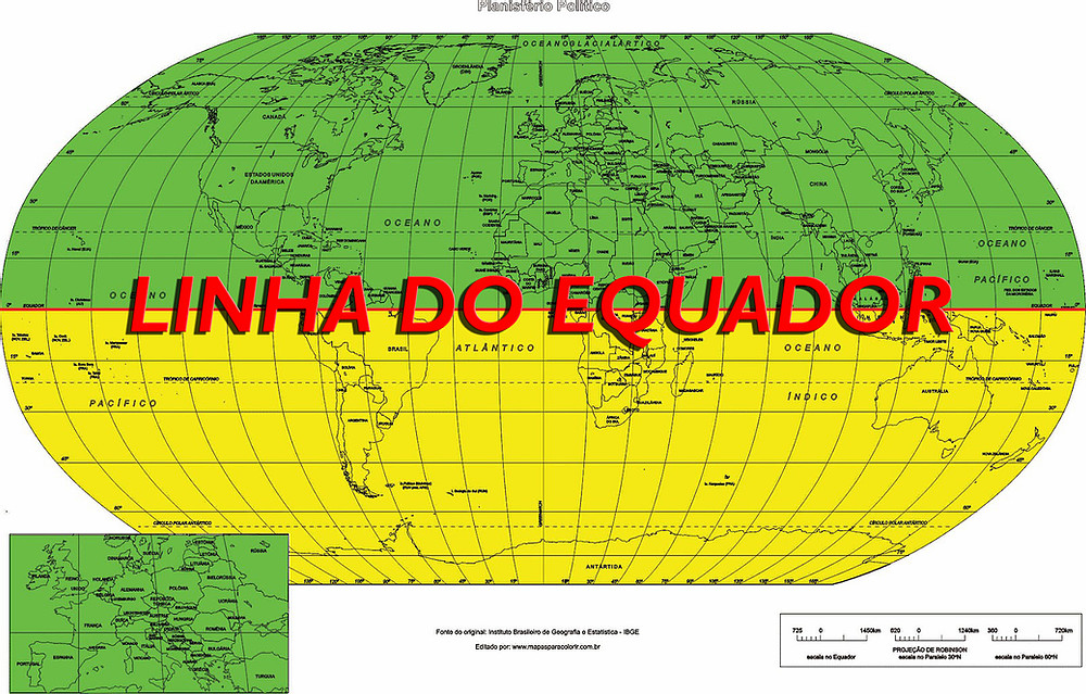 linha do equador e hemisférios