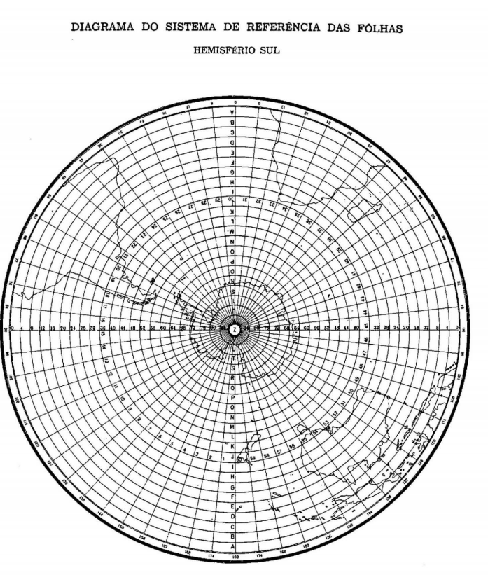 diagrama do sistema de referência para o polo sul- Projeção Cônica Conforme de Lambert