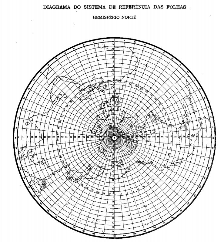 diagrama do sistema de referência para o polo norte - Projeção Cônica Conforme de Lambert