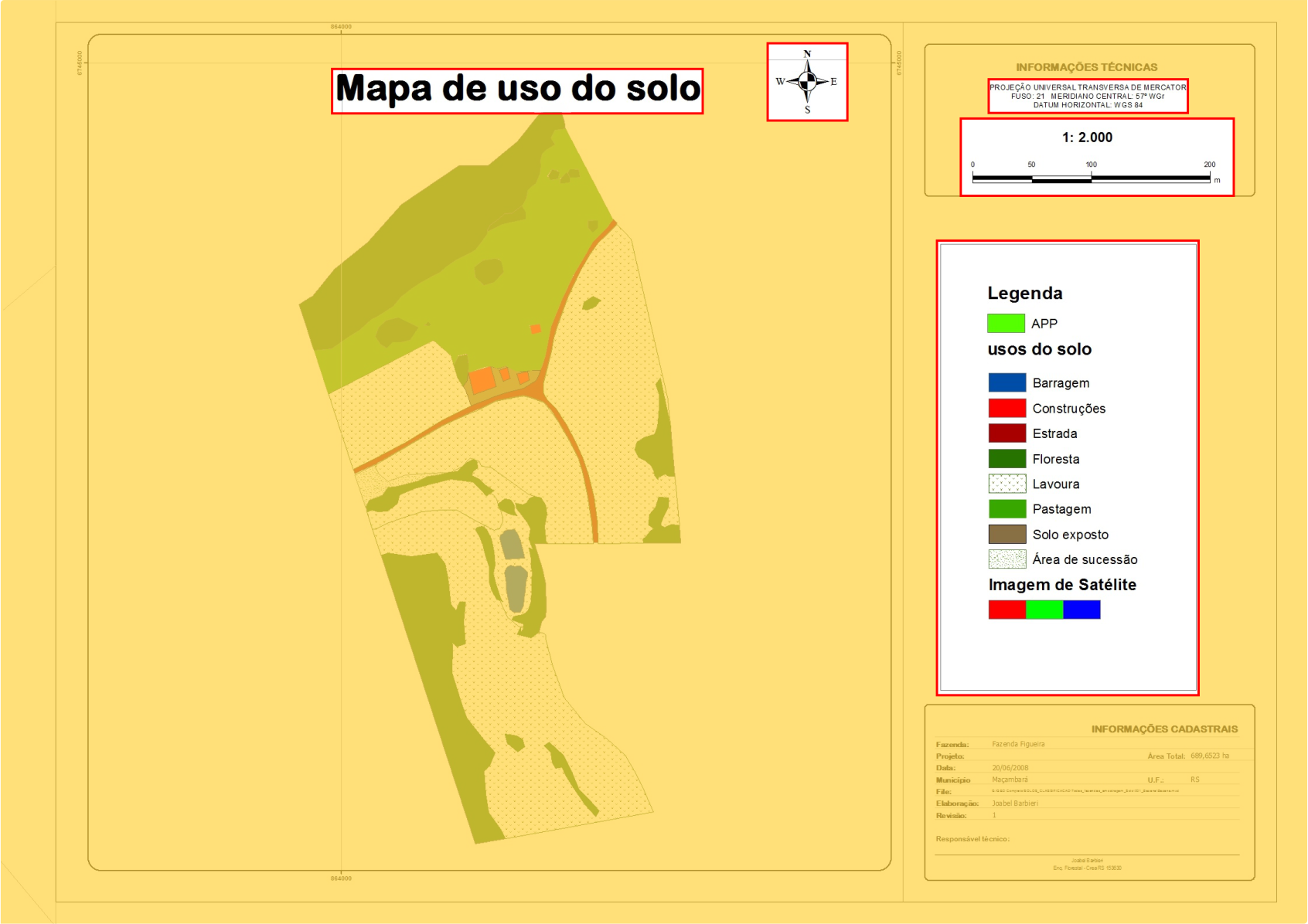 Carta topográfica da área da pesquisa, com a localização dos sítios