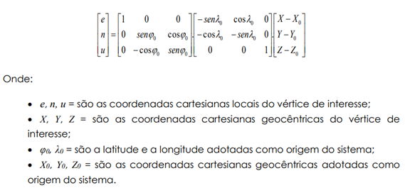 coordenadas topográficas - conversão de coordenadas cartesianas geocêntricas para coordenadas locais
