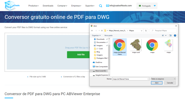 converter pdf para dwg online - seleção dos dados