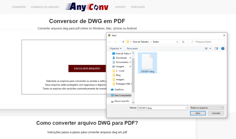 conversor dwg para pdf online - selecionando dados